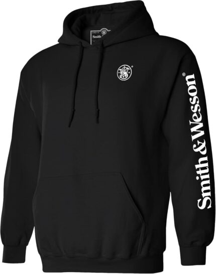 Smith & Wesson Officially Licensed Men's Hooded Sweatshirt, Long Sleeve Pullover Graphic Hoodie with Arm and Chest Logo