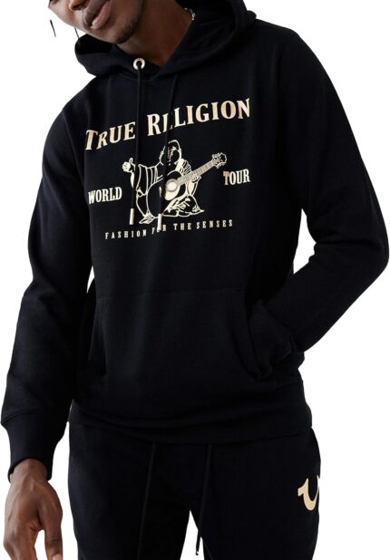True Religion mens Metallic Buddha Fleece Hoody